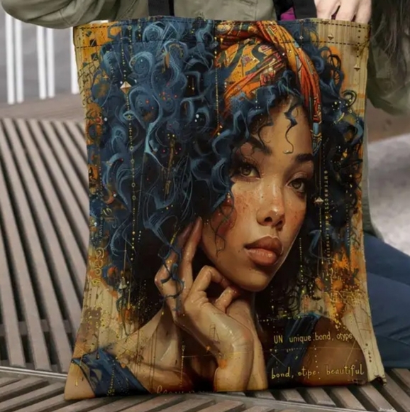 Unique Vintage Style Girl Painting Tote Bag - Picture 1 of 1